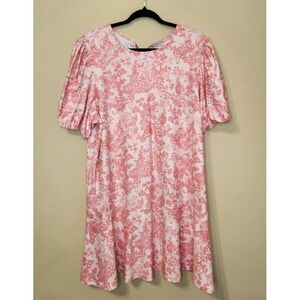 Pink Toile Print Short-Sleeve Swing Dress